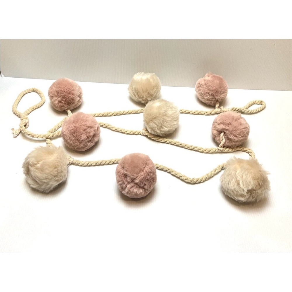 Pink and Beige Fluffy Fuzzy Fur Pom Pom Garland - 6FT - Hobby Lobby